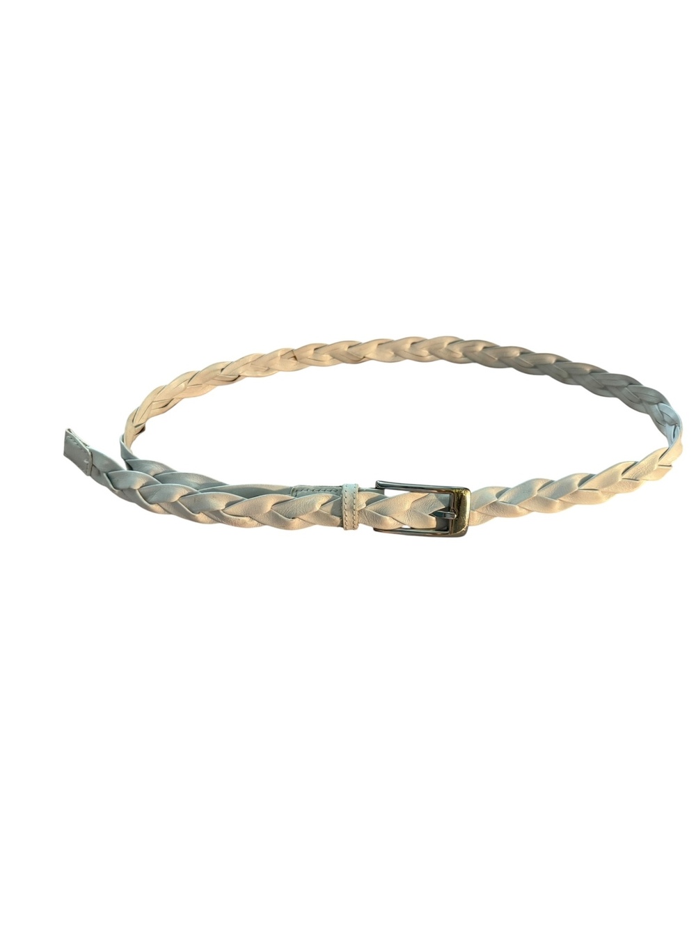 White Braided Belt with Silver Buckle